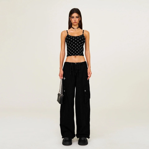 Women Cotton Tank Top Cross Print Slim Fit Cropped Camisole Adjustable Straps Streetwear Gothic Style