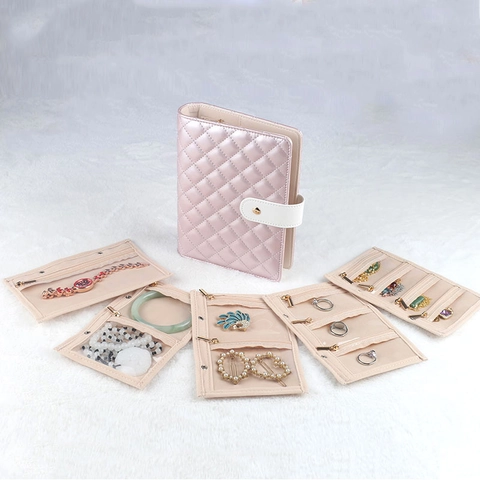 Draagbaar Gewatteerd PU Leren Sieraden Organizer Boek Met Transparante Zakken Voor Ringen Oorbellen Kettingen Reis Tas