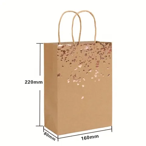 Kraft Paper Gift Bags With Hot Stamping Heart Polka Dot Marble Pattern Rope Handle For Party Wedding Celebration
