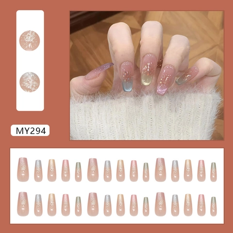 Cat Eye Press On Nägel Langer Sarg Regenbogen Verlauf Glänzender Feiner Glitzer Falsche Nägel Für Frauen Süße Maniküre