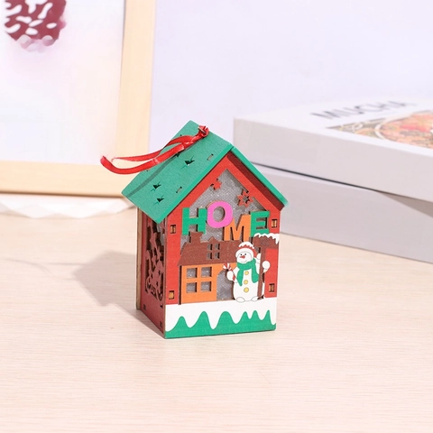 Christmas Wooden House Ornament LED Light Santa Snowman Hanging Decoration Home Holiday Party Festive Decor