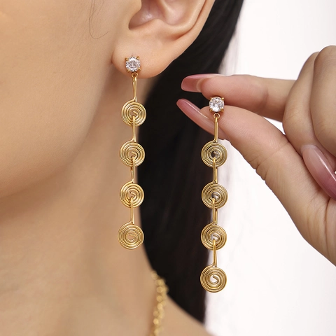Stainless Steel Jewelry Necklace Anklet Earrings With Zircon Spiral Circle Pendant Tassel Fashion For Women