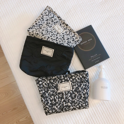 Borsa Per Trucco In Tela Jacquard Organizzatore Di Cosmetici Con Cerniera Borsa A Mano Pochette Fiocco Texture Motivo A Onde