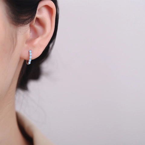 Minimalist Copper Hoop Earrings For Women Geometric Round Inlaid Rhinestone Artificial Opal Light Luxury Gold Silver Fashion Jewelry