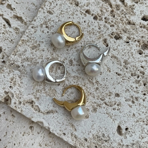 Orecchini A Cerchio Con Süßwasserperle D'acqua Dolce Minimalisti Francesi Con Perno In Argento Sterling 925 Gioielli Geometrici Da Donna