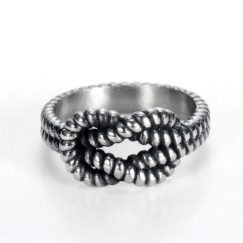 Anillo Nudo Vintage Acero Inoxidable 316L Plata Antigua Pulido Textura Cuerda Retorcida Joyería Para Mujeres Hombres