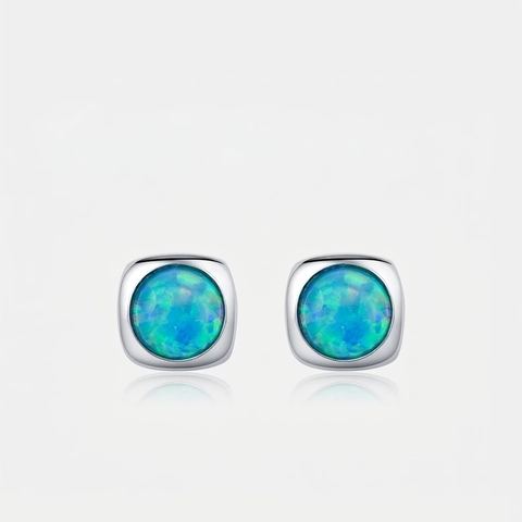 Orecchini A Lobo In Argento Sterling 925 Quadrati Geometrici Con Opale Blu Verde Gioielli Minimalisti Per Donna