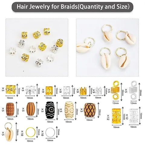 Dreadlock Braid Jewelry Hair Accessories Metal Cuffs Shell Pendants Rhinestone Wood Beads DIY Styling Decoration