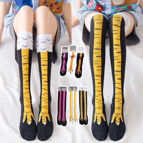 Novelty Chicken Feet Socks Cotton Blend Funny Animal Print Over The Knee Calf Length Long Tube Hosiery Women Breathable Legwear