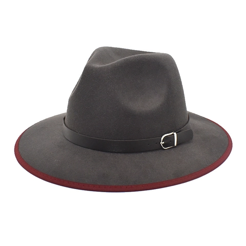 Cappello Fedora Vintage In Feltro Di Lana Tesa Larga Piatta Jazz Cap Con Cinturino In Pelle Bordo A Contrasto Unisex Elegante