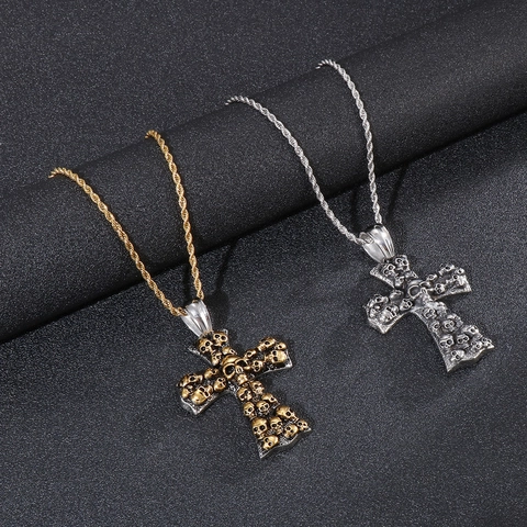 Collar Con Colgante De Cruz Acero Inoxidable Varias Calaveras Punk Goth Streetwear Joyería Para Hombres Mujeres