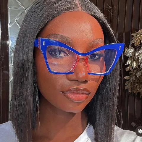 Gafas De Luz Azul Sobredimensionadas Cat Eye Para Mujer Montura PC Lente AC Moda Bloqueo De Color