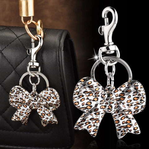 Leopard Print Metal Keychain Bow Heart Shape Fashion Bag Pendant Charm Accessory For Women