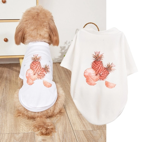 Pet Dog Cat Summer T-Shirt Breathable Mesh Thin Cooling Vest Cartoon Heart Pineapple Printed Clothing For Small Medium Puppies