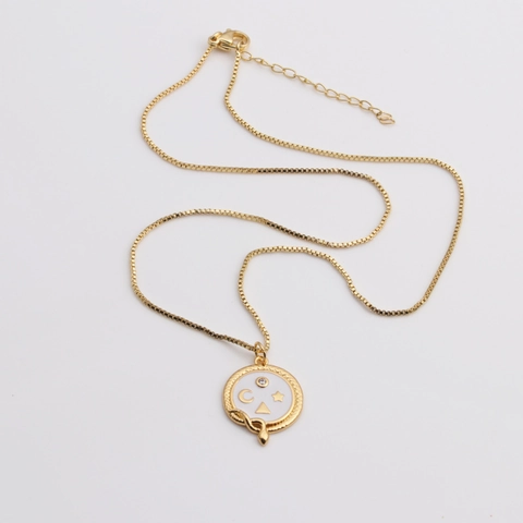 Collier Pendentif Serpent Cuivre Émail Blanc Zircon Lune Étoile Bijoux Plaqué Or Accessoire