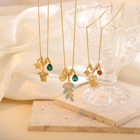 Roestvrijstalen Vergulde Hanger Ketting Met Schildpad Levensboom Zon Ster Glas Steen Voor Vrouwen Meisjes Sieraden