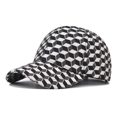 3D Geometrisches Würfelmuster Baseball Cap Baumwolle Outdoor Mode Verstellbarer Curved Brim Hut Für Herren Damen