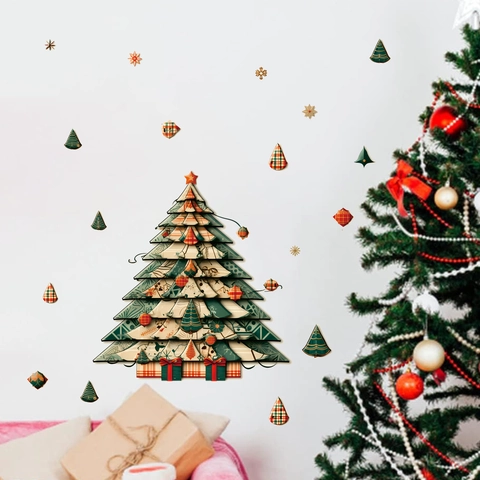 Pegatinas Pared Árbol Navidad PVC Creativo Extraíble Adhesivos Ventana Para Decoración Hogar Fiesta