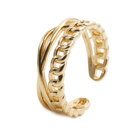 Geometrischer Doppelschichtiger Verstellbarer Kupferring Mit Mikropflaster Zirkon Vergoldet Bordsteinkette Mode Schmuck Für Frauen