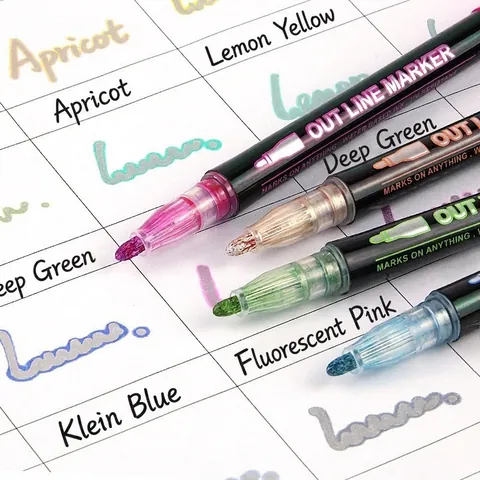 Marqueurs De Contour Stylos Métalliques À Double Ligne Pour Écriture Scintillante Dessin Cartes De Vœux Journaling Fournitures DIY