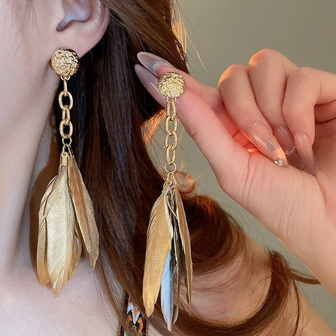 Βοημίας Σκουλαρίκια Με Φτερά Vintage Alloy Ethnic Κρεμαστά Κοσμήματα Για Γυναίκες Με Ασημένιο Κούμπωμα