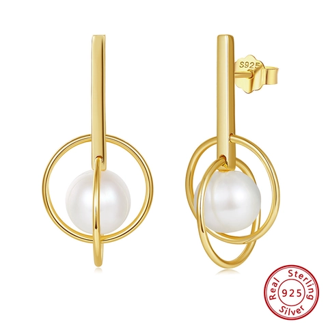 Pendientes de Gota de Perla de Agua Dulce de Plata de Ley 925 para Mujer Pendientes Colgantes Circulares de Oro Geométricos Joyería Minimalista Personalizada