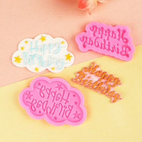Happy Birthday Cake Decoration Mold Silicone Cloud Shape Chocolate Fondant Clay DIY Baking Tool