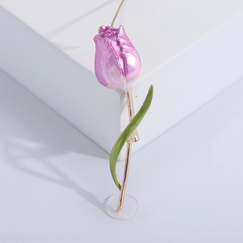 Elegant Enamel Tulip Flower Brooch For Women Alloy Floral Corsage Pin Vintage Style Accessories For Dress Scarf Hat Costume