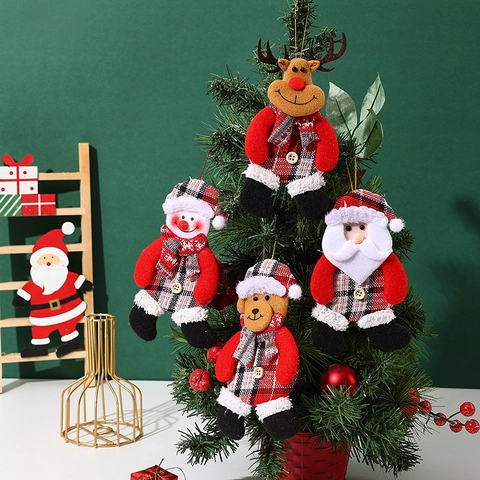 Ornamenti Appesi Natalizi Bambole In Tessuto Scozzese Per Albero Babbo Natale Pupazzo Di Neve Renna Orso Cartone Animato Tradizionale