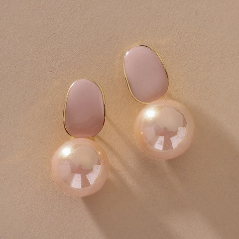 Pink Faux Artificial Pearl Geometric Rabbit Ear Drop Earrings With 925 Sterling Silver Earring Post Sweet Alloy Jewelry For Women