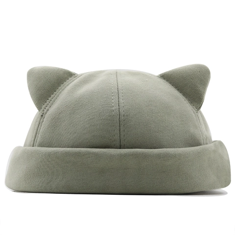 Cute Cat Ear Docker Hat Brimless Miki Cap Round Top Retro Hip Hop Accessory For Women Men