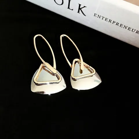 Hollow Triangle Geometric Drop Earrings Copper With 925 Sterling Silver Earring Post Modern Metallic Jewelry For Women