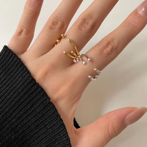 925 Sterling Silver Ring Irregular Molten Lava Style Minimalist Open Adjustable Asymmetrical Aesthetic Jewelry For Women