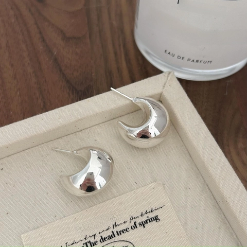 Klobige C-Form Ohrstecker 925 Sterlingsilber Hochglanzpoliert Minimalistischer Bogen Schmuck Für Frauen Moderner Stil