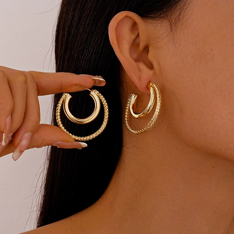 Zweilagige C-Form Creolen Strukturierte Glatte Metallische Mode Elegante Schmuck Für Frauen Mit 925 Sterling Silber Ohrstecker