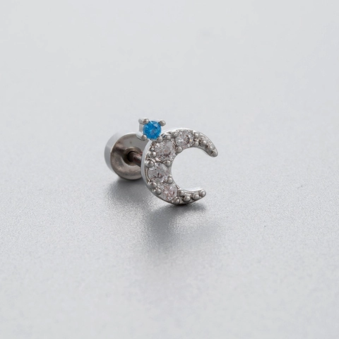 Titanium Steel Cartilage Stud Earring With Blue Zircon Star Moon Heart Fairy Style Sweet Piercing Jewelry For Women