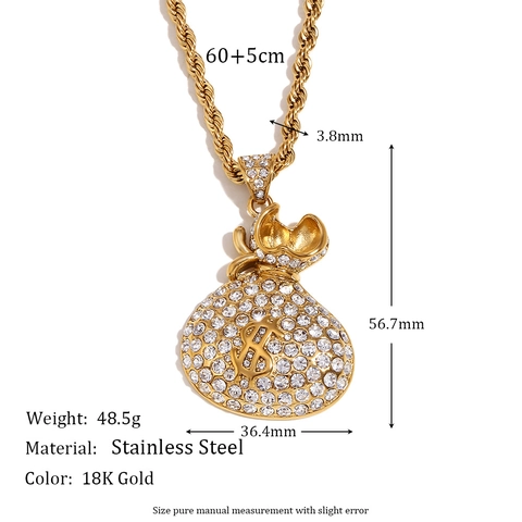 Hip Hop Geldzak Hanger Ketting Roestvrij Staal 18K Verguld Iced Out Strass Dollar Teken Twist Ketting Sieraden Voor Heren