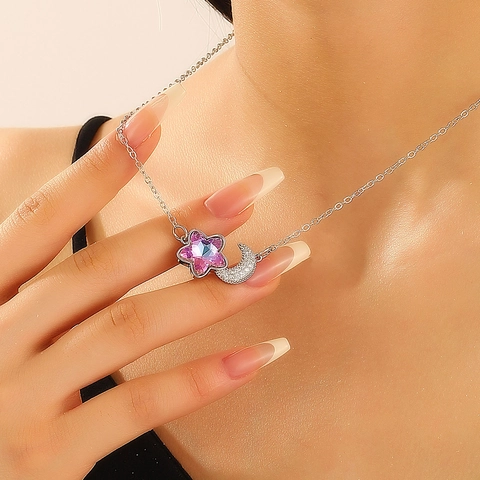 Collar de Aleación Y2K Sweet Cool Estilo Ins para Mujer Colgante Corazón Mariposa Estrella Luna Diamante de Imitación Perla Artificial Cadena de Clavícula Joyería Regalo