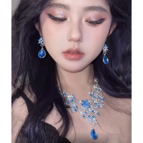 Luxury Alloy Zircon Necklace And Earrings Waterdrop Flower Hollow Design Elegant Evening Party Accessories For Women