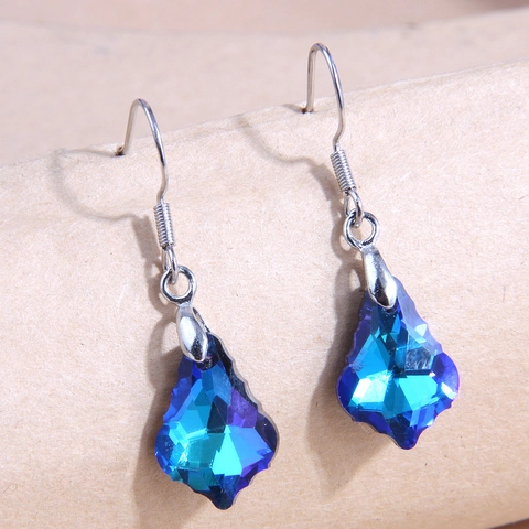 Iridescent Faceted Crystal Teardrop Dangle Earrings Elegant Leaf Style Jewelry For Women With Silver Earring Post