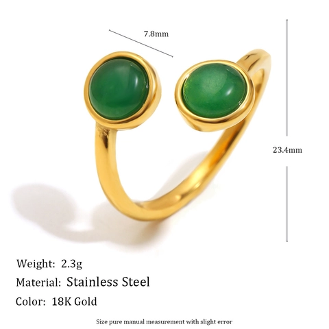 Agate Open Ring 18K Gold Plated Stainless Steel French Vintage Adjustable Gemstone Jewelry For Women