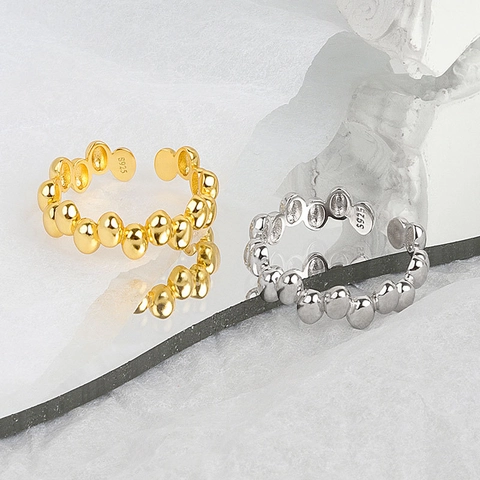 Minimalist Copper Oval Bead Open Adjustable Rings For Women Trendy Geometric Polished Gold Silver Plated Finger Ring