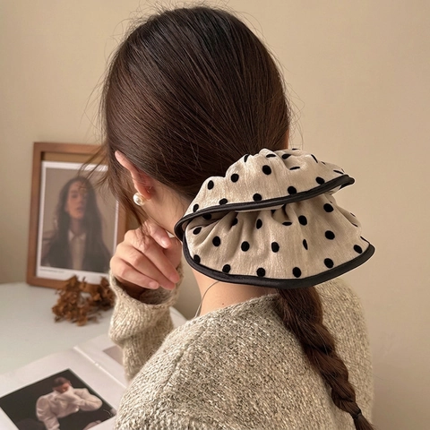 Oversized Scrunchies Velvet Corduroy Knitted Fabric Polka Dot Faux Artificial Pearl Vintage Elastic Hair Tie For Women