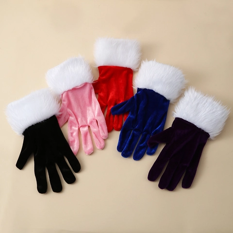 Guanti Di Velluto Di Natale Con Bordo In Peluche Bianco Accessori Per Costumi Performance Palcoscenico Festa Per Adulti