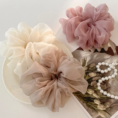 Sheer Organza Scrunchies Elegant Oversized Solid Color Hair Ties Voluminous Elastic Hairbands For Women Girls
