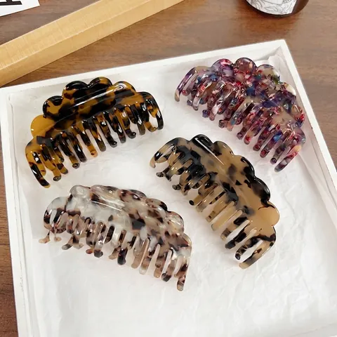 Pince À Cheveux Acétate Bord Ondulé Forme Nuage Grande Motif Écaille De Tortue Marbre Accessoires De Coiffure Femmes
