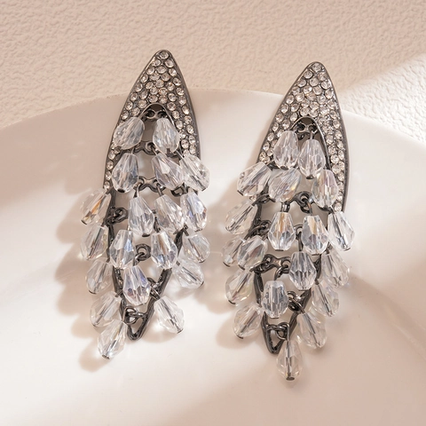 Orecchini Pendenti Rombo Cavo Lega Strass Vetro Cristallo Con Perno In Argento Sterling 925 Gioielli Lusso Donna