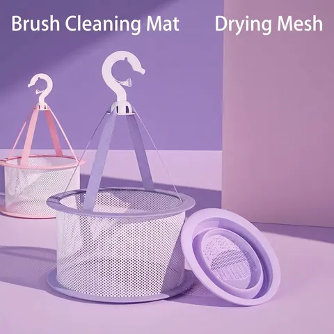 Hanging Makeup Sponge Drying Net Bag Silicone Cleaning Bowl Cosmetic Brush Organizer Mesh Ventilated Portable
