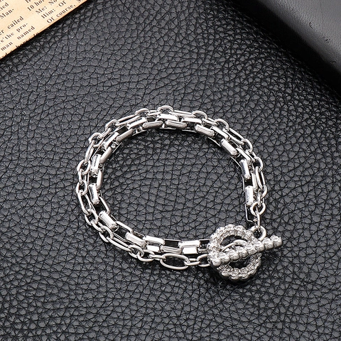 Men Double Layer Chain Bracelet Stainless Steel OT Buckle Punk Industrial Spliced Style Jewelry Gift For Him