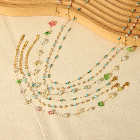 Natural Stone Colorful Crystal Stainless Steel Jewelry For Women 18K Gold Plated Non Tarnish Anklet Bracelet Necklace